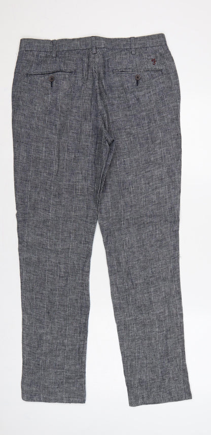 Farah 1920 Men’s Grey Check Linen Cotton 32/32 Straight Trousers