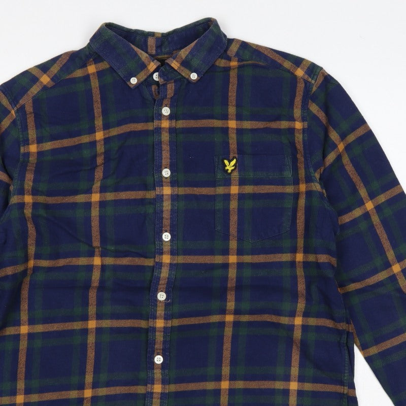 Lyle & Scott Men’s M Blue Green Plaid Button-Down Long Sleeve Shirt