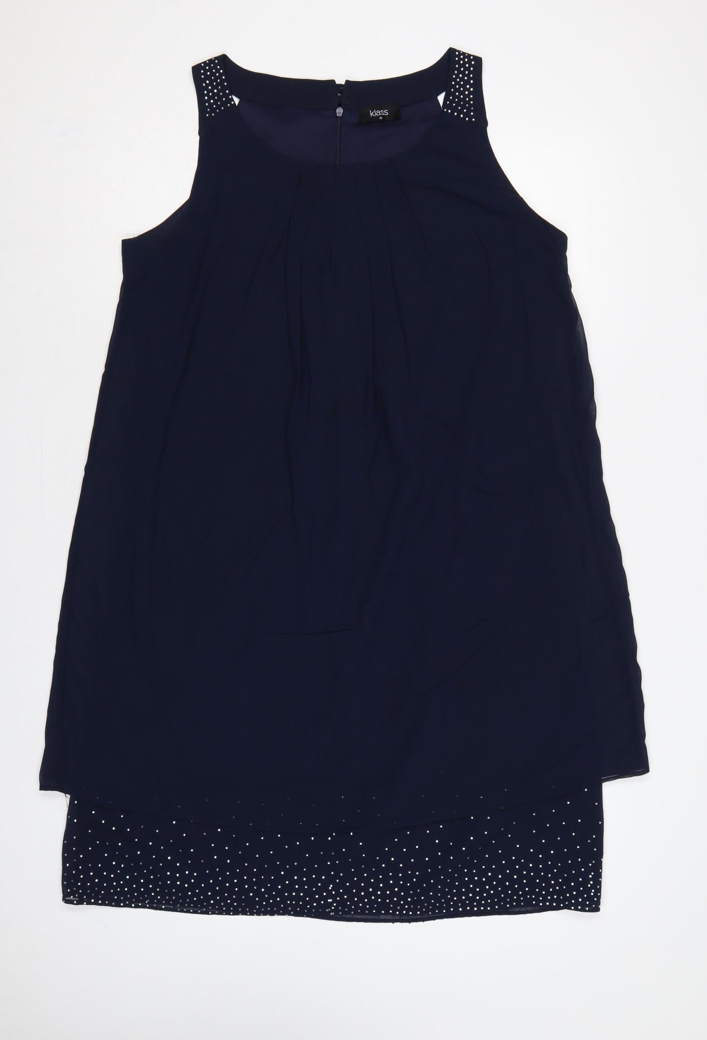 Klass Women Blue Size 16 Shift Dress Rhinestone Chiffon Party