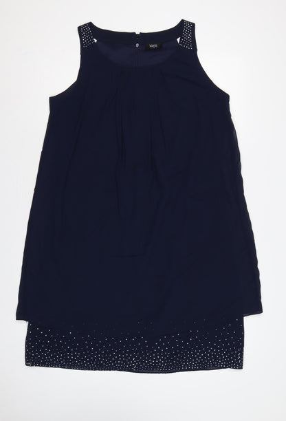 Klass Women Blue Size 16 Shift Dress Rhinestone Chiffon Party
