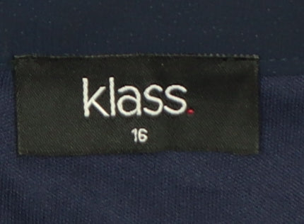 Klass Women Blue Size 16 Shift Dress Rhinestone Chiffon Party