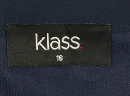 Klass Women Blue Size 16 Shift Dress Rhinestone Chiffon Party