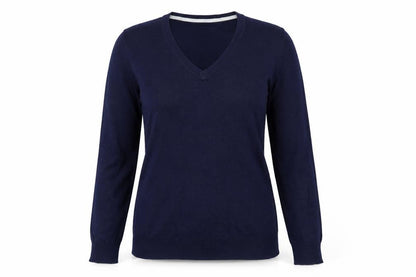 Front view of Crew Clothing Women's Navy Blue UK 8 V-Neck Cotton Cashmere Jumper