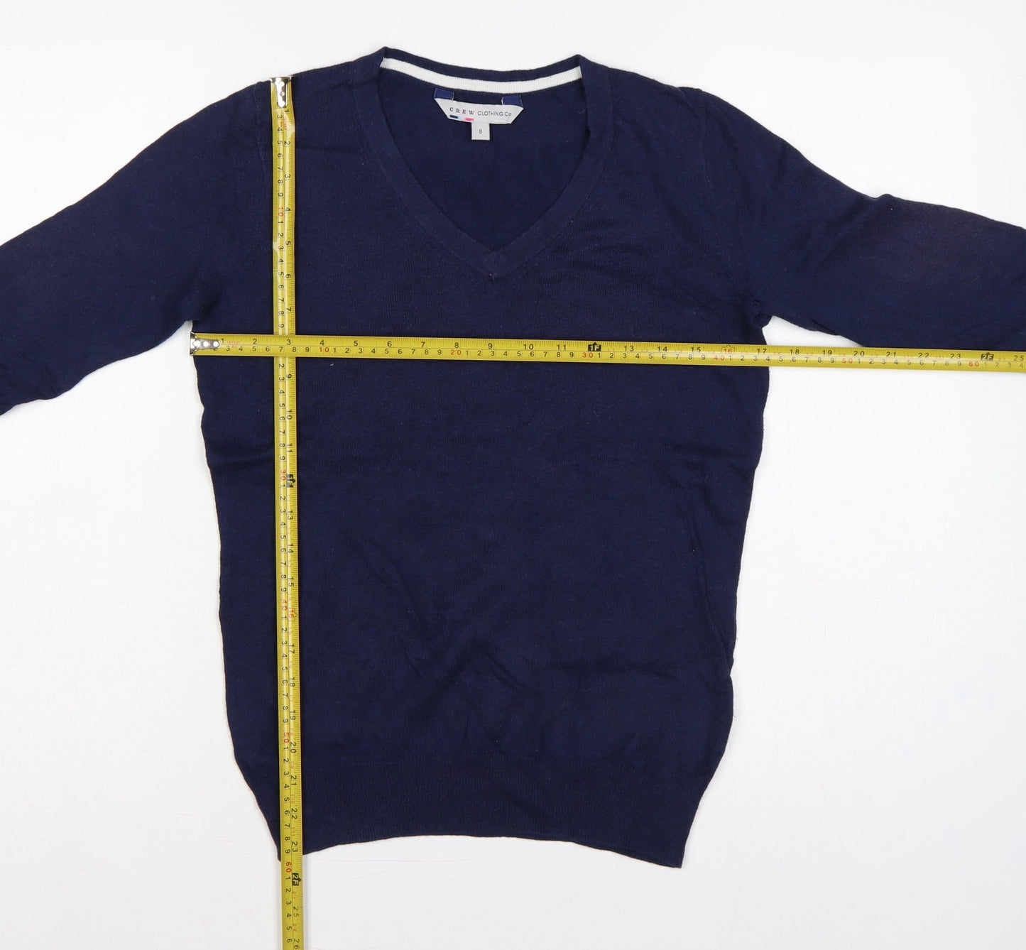 Crew Clothing Co. Women's Navy Blue UK 8 V-Neck Cotton Cashmere Jumper