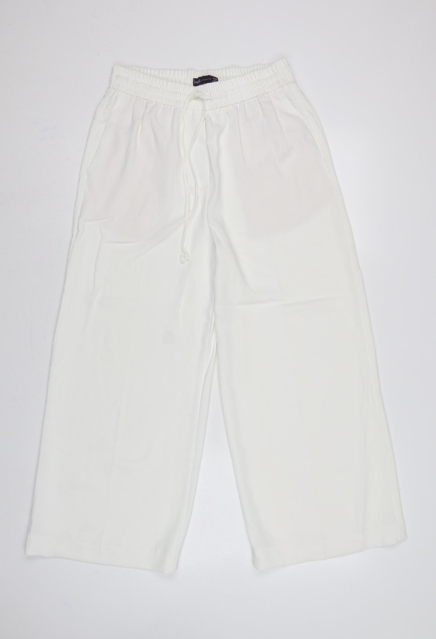 Marks & Spencer Women Ivory UK 10 Wide-Leg Drawstring Trousers