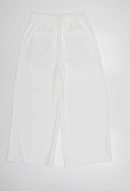 Marks & Spencer Women Ivory UK 10 Wide-Leg Drawstring Trousers