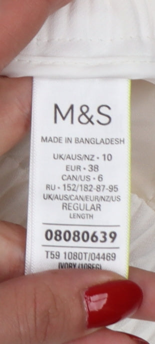 Marks & Spencer Women Ivory UK 10 Wide-Leg Drawstring Trousers