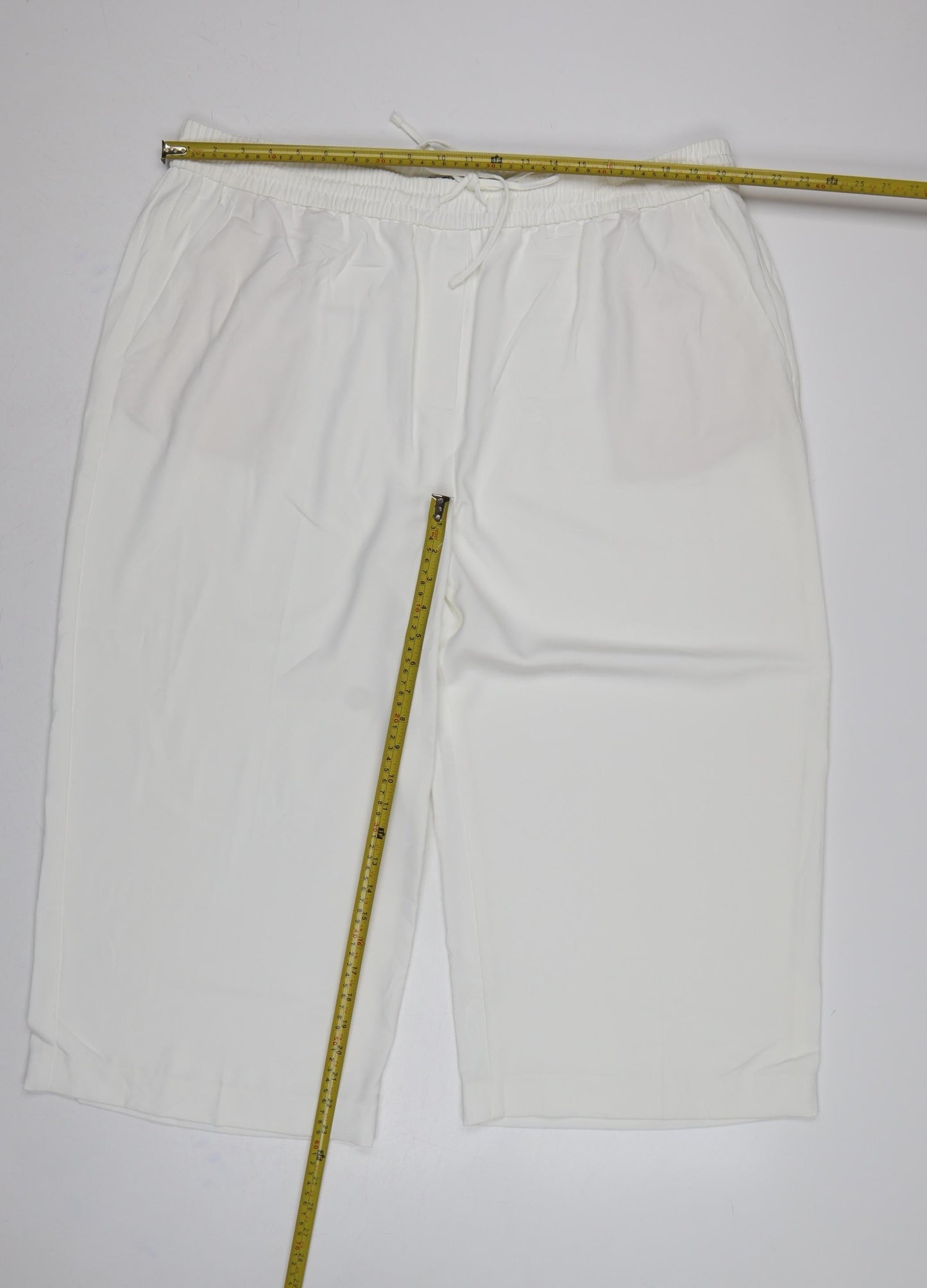 M&S Women White UK 22 Cropped Wide-Leg Drawstring Trousers