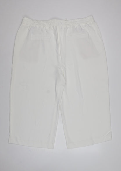 M&S Women White UK 22 Cropped Wide-Leg Drawstring Trousers