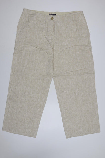 M&S Women Beige Linen Blend Straight Trousers UK 22 Regular