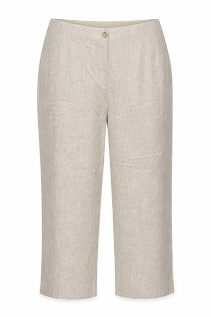 Marks & Spencer Women Beige Linen Blend Straight Trousers UK 22 Regular