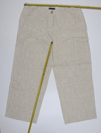M&S Women Beige Linen Blend Straight Trousers UK 22 Regular