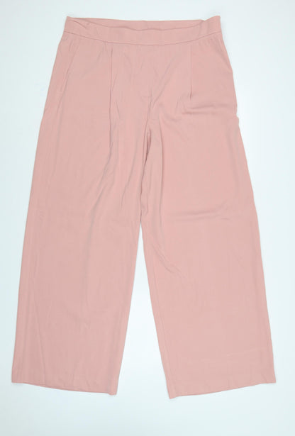 Marks and Spencer Women Pink UK 18 Wide-Leg Trousers Regular