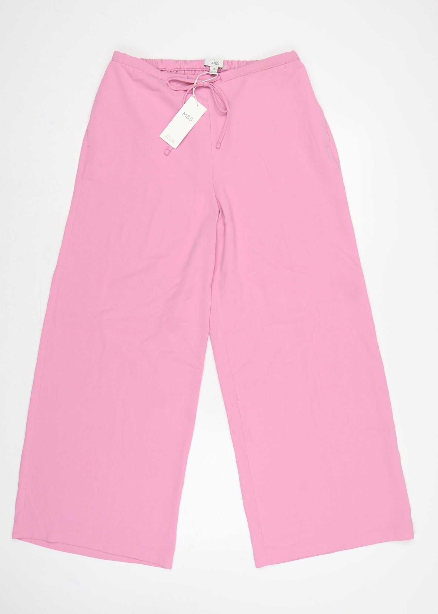 Marks and Spencer Women's Pink UK 12 Wide-Leg Drawstring Trousers