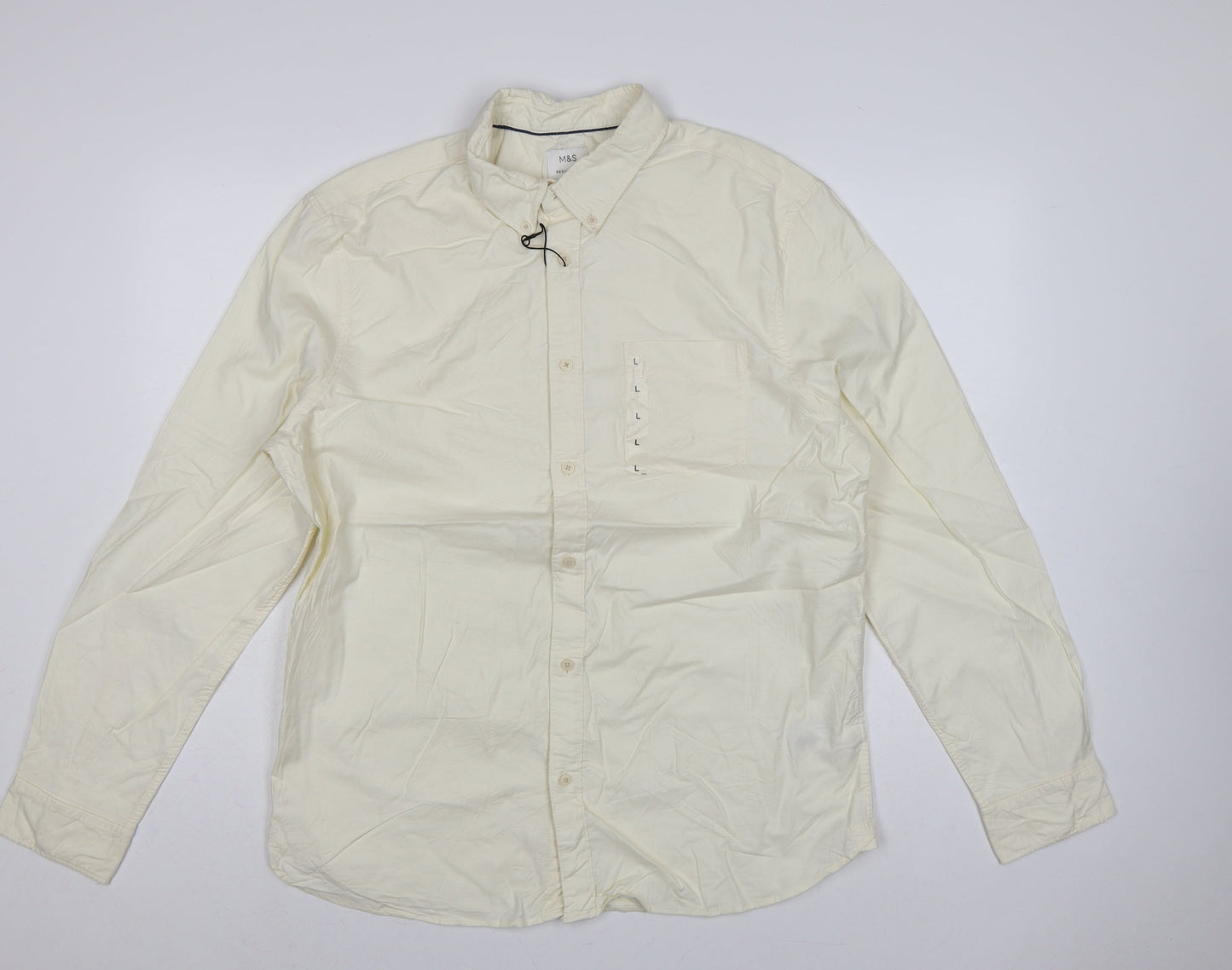 Marks and Spencer Men’s Ivory L Regular Cotton Button-Down Shirt