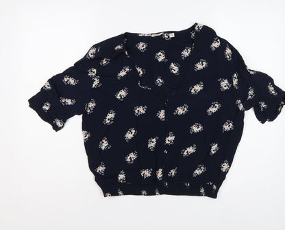Jack Wills Women Blue Floral V-Neck Button Blouse UK 12