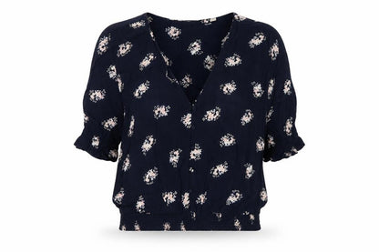Jack Wills Women Blue Floral V-Neck Button Blouse UK 12