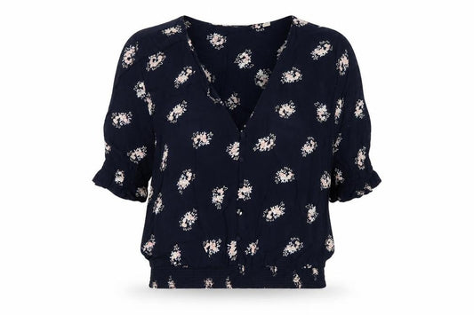 Jack Wills Women Blue Floral V-Neck Button Blouse UK 12