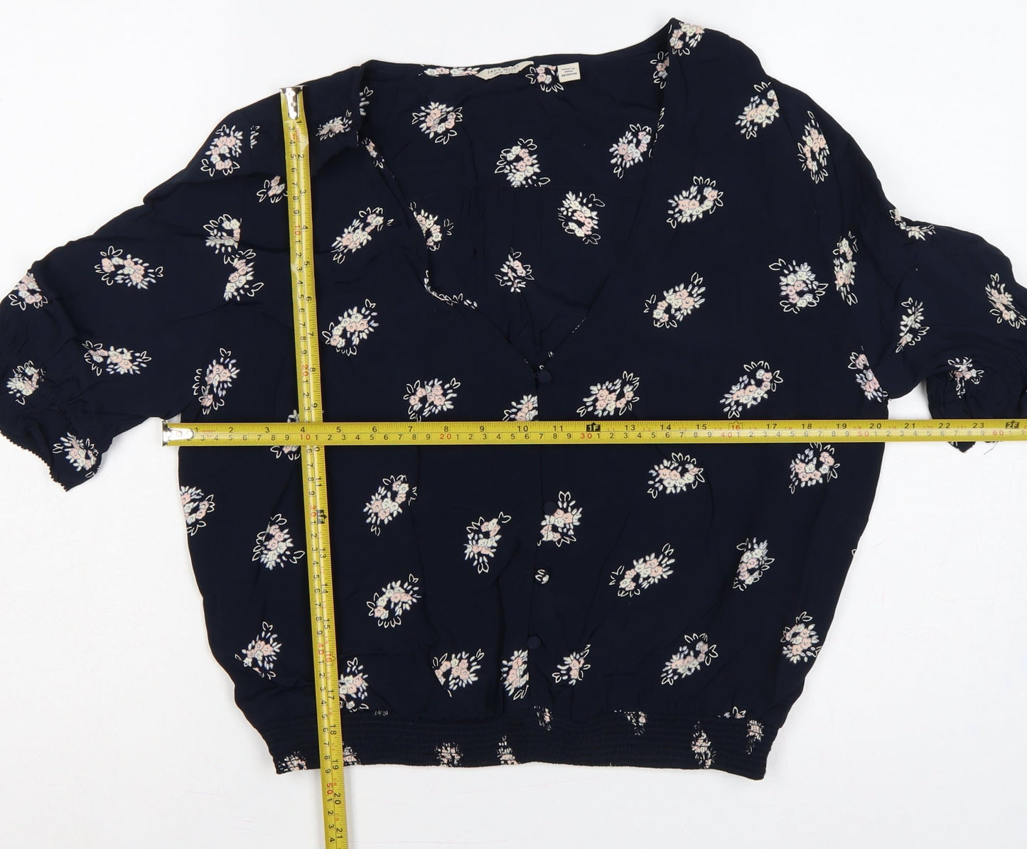 Jack Wills Women Blue Floral V-Neck Button Blouse UK 12