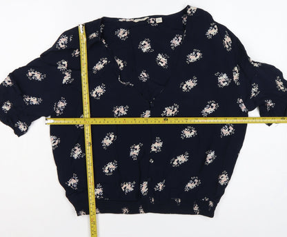 Jack Wills Women Blue Floral V-Neck Button Blouse UK 12