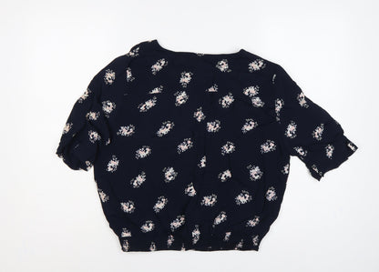 Jack Wills Women Blue Floral V-Neck Button Blouse UK 12