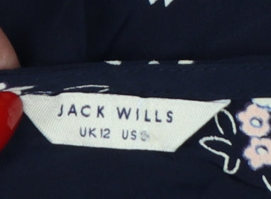 Jack Wills Women Blue Floral V-Neck Button Blouse UK 12