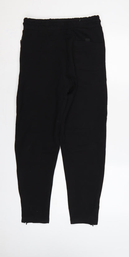 Zara Women Black Size S Tapered Jogger Trousers Zip Pockets