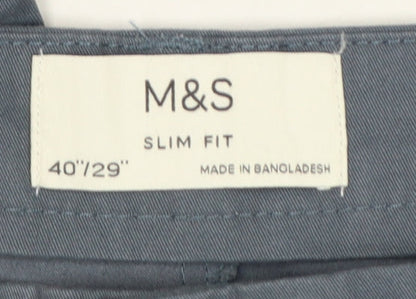 Marks and Spencer Men's Blue 40/29 Slim Fit Cotton Chino Trousers