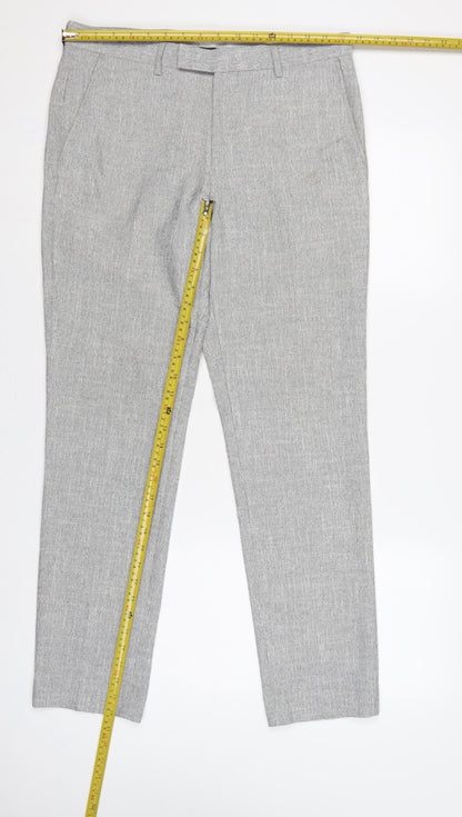 Moss London Men’s Grey 32in Slim Fit Tapered Dress Trousers