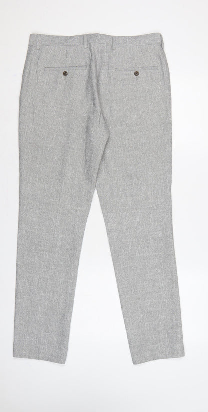 Moss London Men’s Grey 32in Slim Fit Tapered Dress Trousers