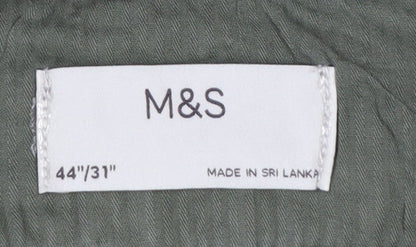 Marks & Spencer Men's Green 44/31 Chino Trousers Straight Cotton Stretch