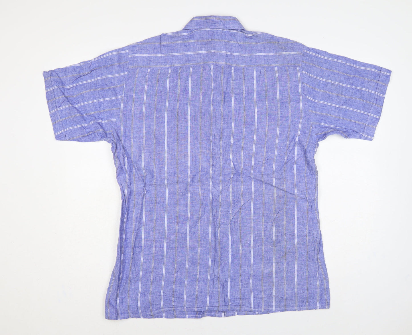 C&A Men Blue 16.5 Cotton Striped Short Sleeve Button-Up Shirt