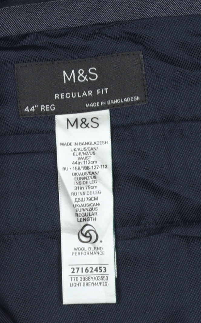 M&S Men’s Grey 44in Regular Wool Blend Performance Dress Trousers