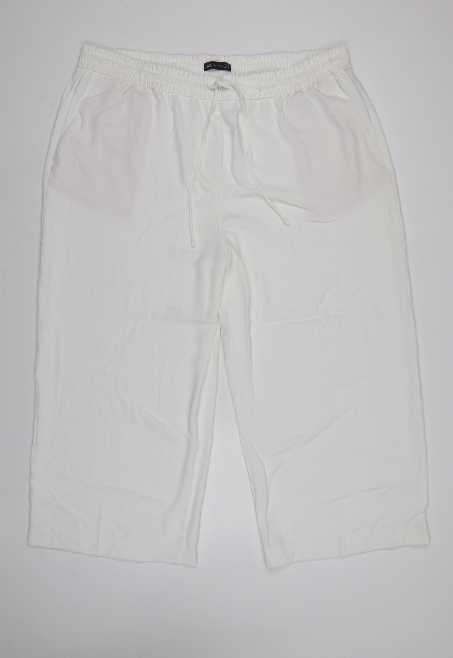 Marks and Spencer Women Ivory UK 22 Cropped Drawstring Trousers