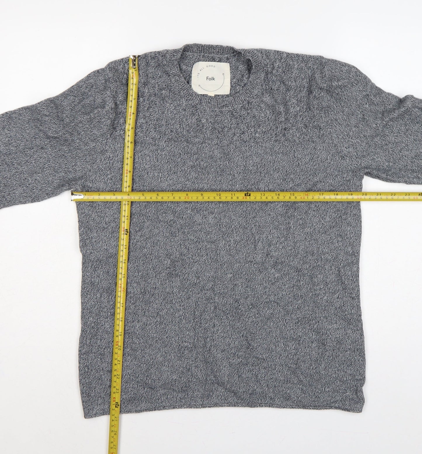 Folk Men's Grey XL Crew Neck Organic Cotton Knit Pullover Jumper