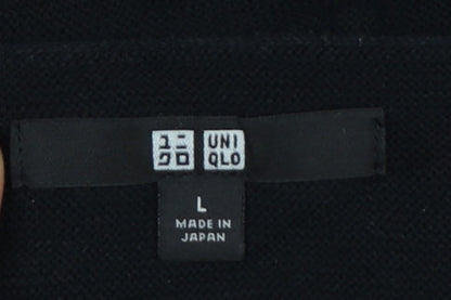 Uniqlo Women Black L V-Neck Short Sleeve Cotton Knit Pullover Jumper