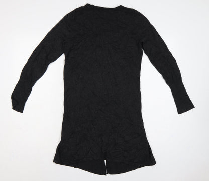 Marks and Spencer Women Black Size 10 V-Neck Longline Button Cardigan