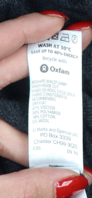 Marks and Spencer Women Black Size 10 V-Neck Longline Button Cardigan