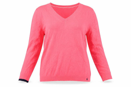 Joules Women Pink V-Neck Knit Pullover Jumper UK 12 Long Sleeve