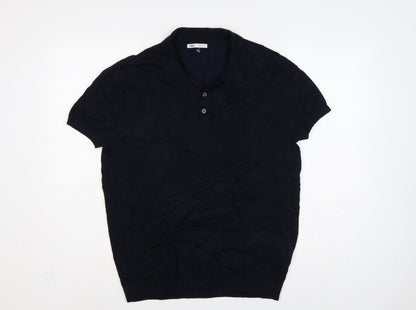 Zara Men’s Black XL Viscose Blend Short Sleeve Knit Polo Shirt
