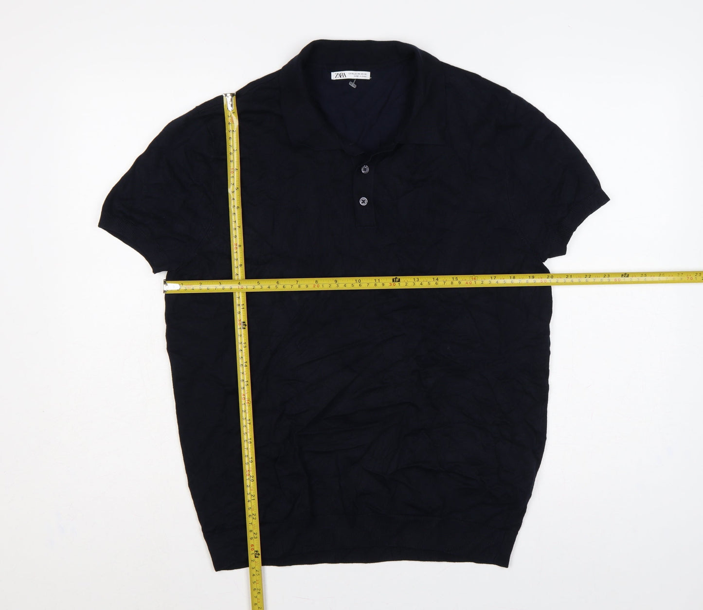 Zara Men’s Black XL Viscose Blend Short Sleeve Knit Polo Shirt