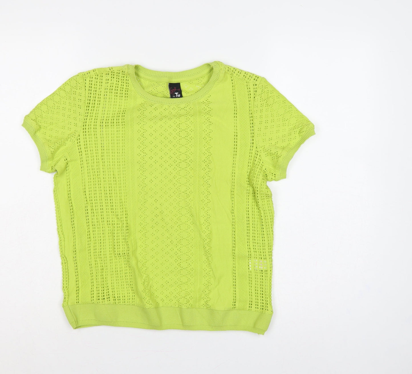 Gok for Tu Women Yellow Size 12 Open-Knit Short Sleeve Pullover Jumper
