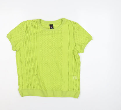 Gok for Tu Women Yellow Size 12 Open-Knit Short Sleeve Pullover Jumper