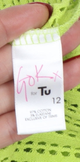 Gok for Tu Women Yellow Size 12 Open-Knit Short Sleeve Pullover Jumper