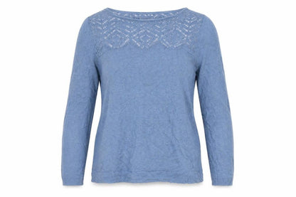 Nanette Lepore Women’s Blue Linen L Open-Knit Round Neck Jumper