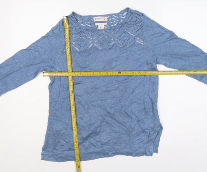 Nanette Lepore Women’s Blue Linen L Open-Knit Round Neck Jumper