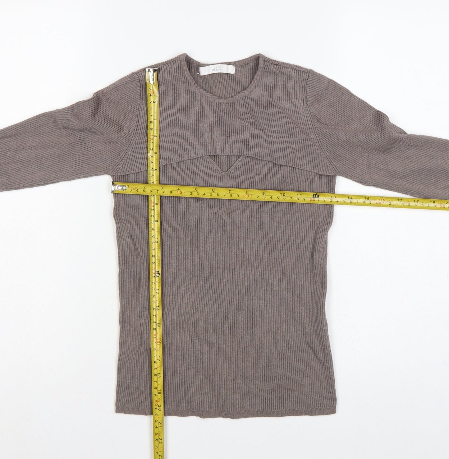 Michelle Keegan Women’s Brown UK 12 Ribbed Cape Layered Jumper