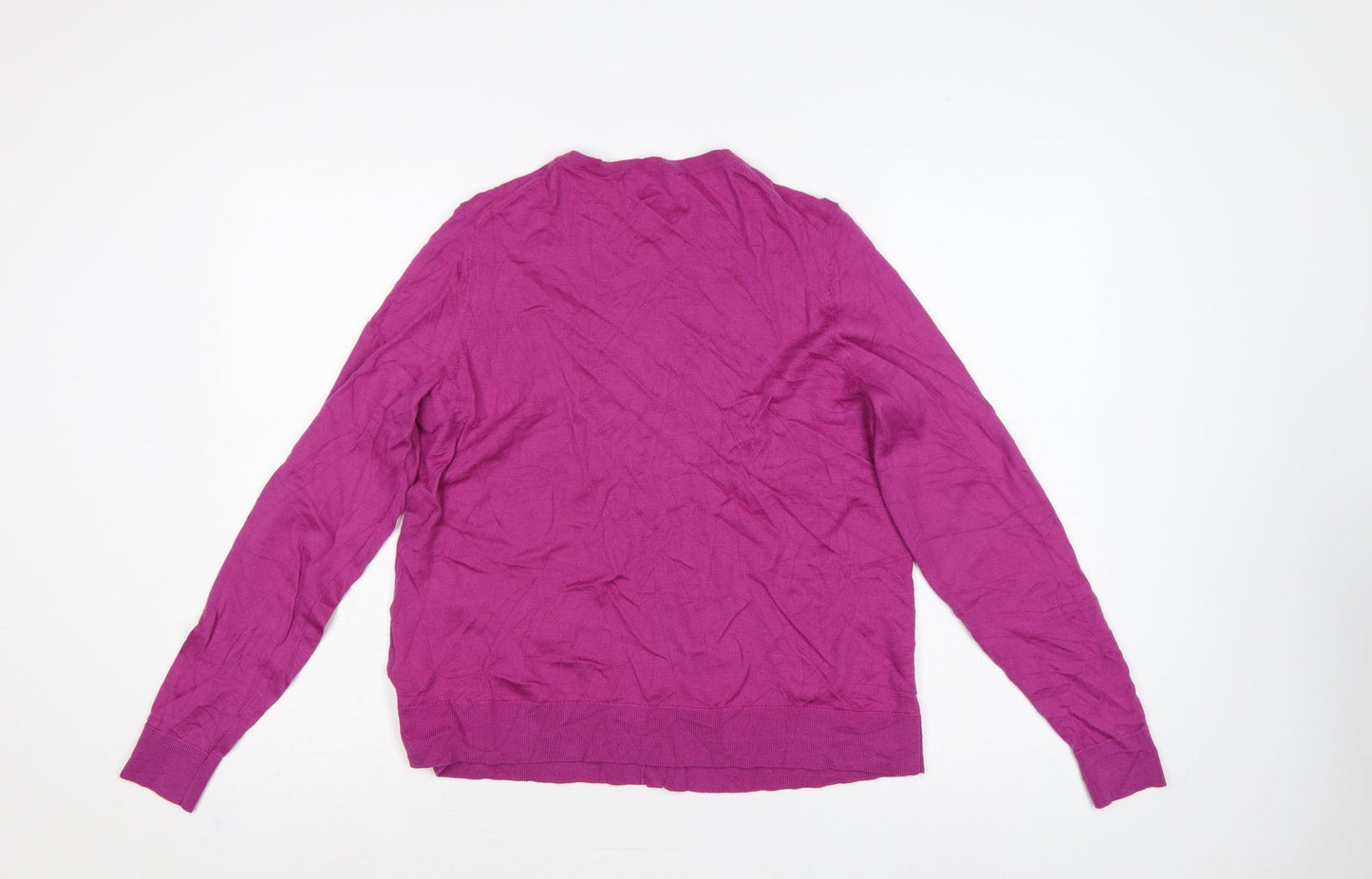 Marks and Spencer Women Pink Merino Wool Size 14 Round Neck Cardigan