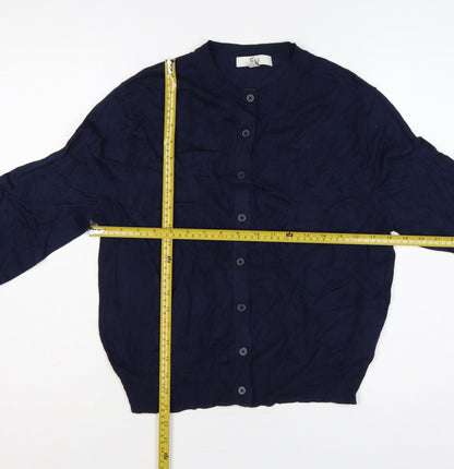 Marks and Spencer Women Blue UK 14 Crew Neck Button Knit Cardigan