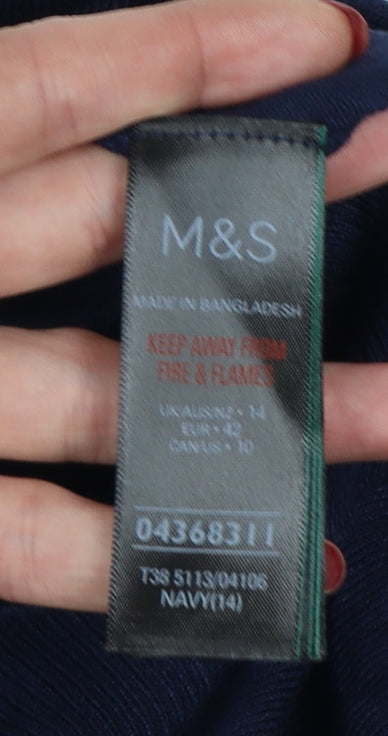 Marks and Spencer Women Blue UK 14 Crew Neck Button Knit Cardigan